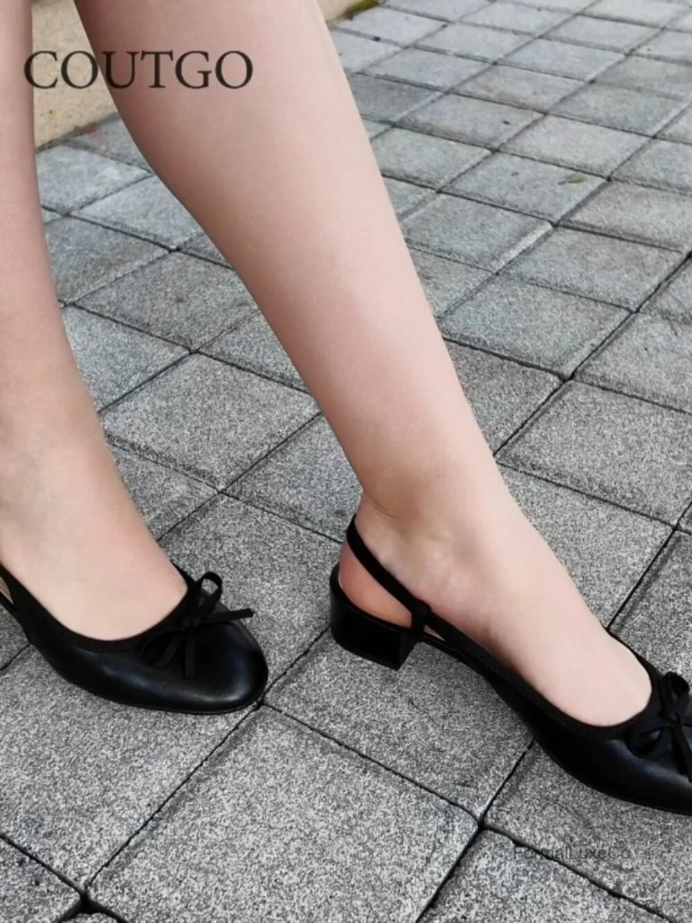 Chunky Low Heel Slingback Ballet Bow Pumps Closed Toe Wedding Dress Shoes